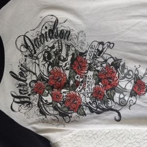 Harley-Davidson Tshirt Womens Small Tattoo Floral Rose Peace Love Skull Bling